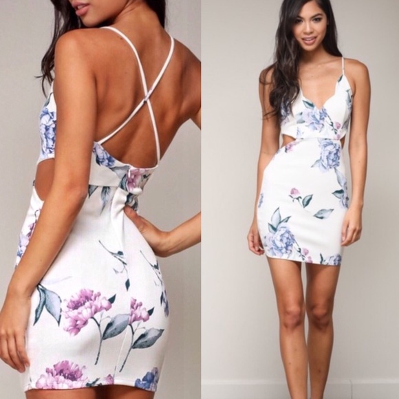 Dresses & Skirts - Cutout Mini Floral Dress, Cross Back